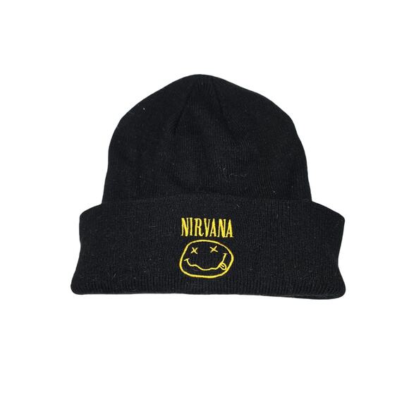 H&M Divided Nirvana Black and Yellow Embroidered Beanie - Picture 1 of 8